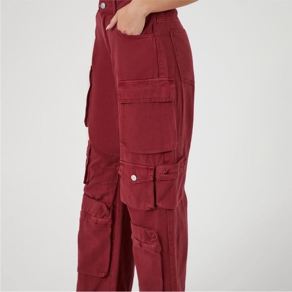 Burgundy Twill Wide-leg Cargo Pants Jeans Size Medium - Picture 5 of 8